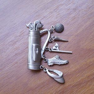 Vintage JJ Jonette Pewter Golf Pin Brooch